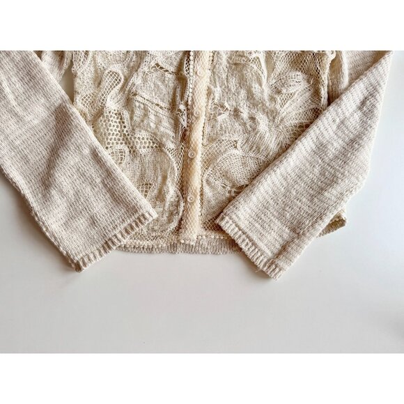 ZARA Ecru Ivory Contrast Cotton Blend Lace Knit Cardigan Sweater, Size XL - Picture 9 of 16